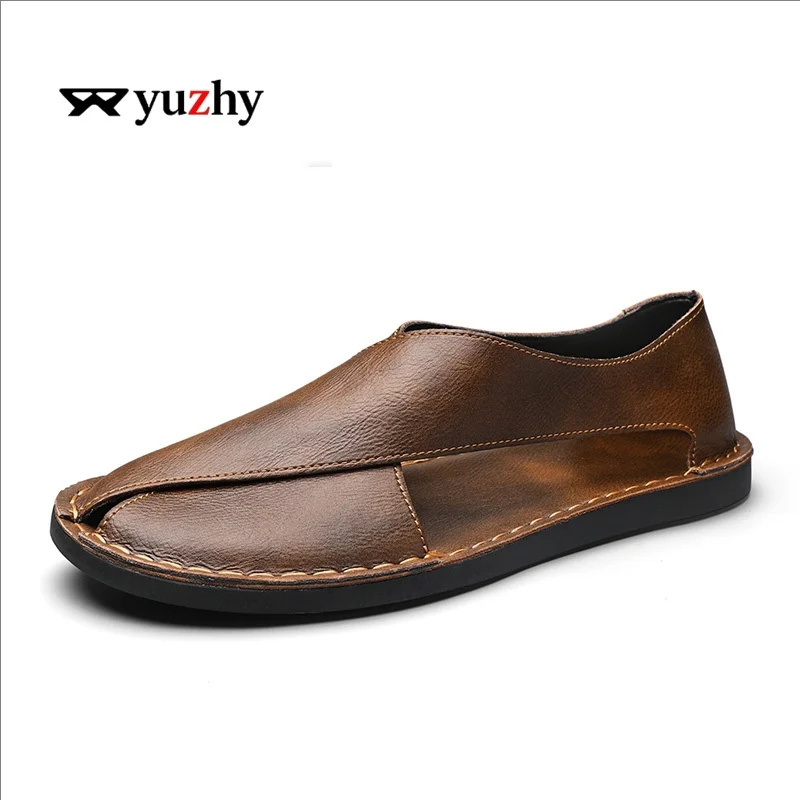 

Summer Men Sandals Genuine Leather Mens Casual Shoes Outdoor Men Leather Sandals for Men Beach Shoes Roman mens Shoes