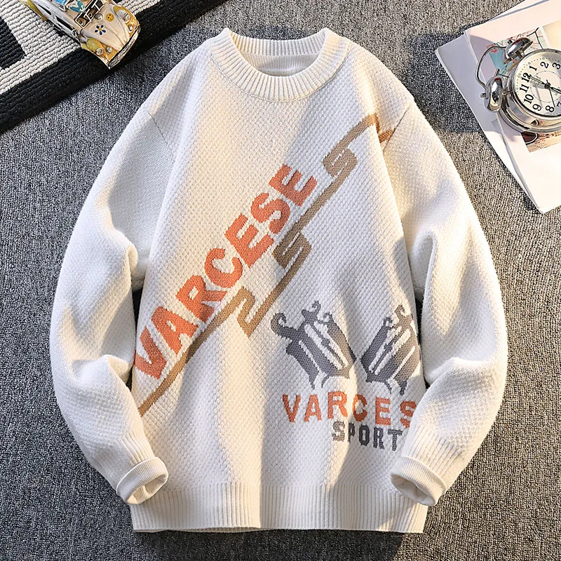 

Осенне-зимний модный теплый вязаный свитер с круглым вырезом и надписью, модный уличный топ 2025 года, мужская толстовка с капюшоном, домашняя одежда