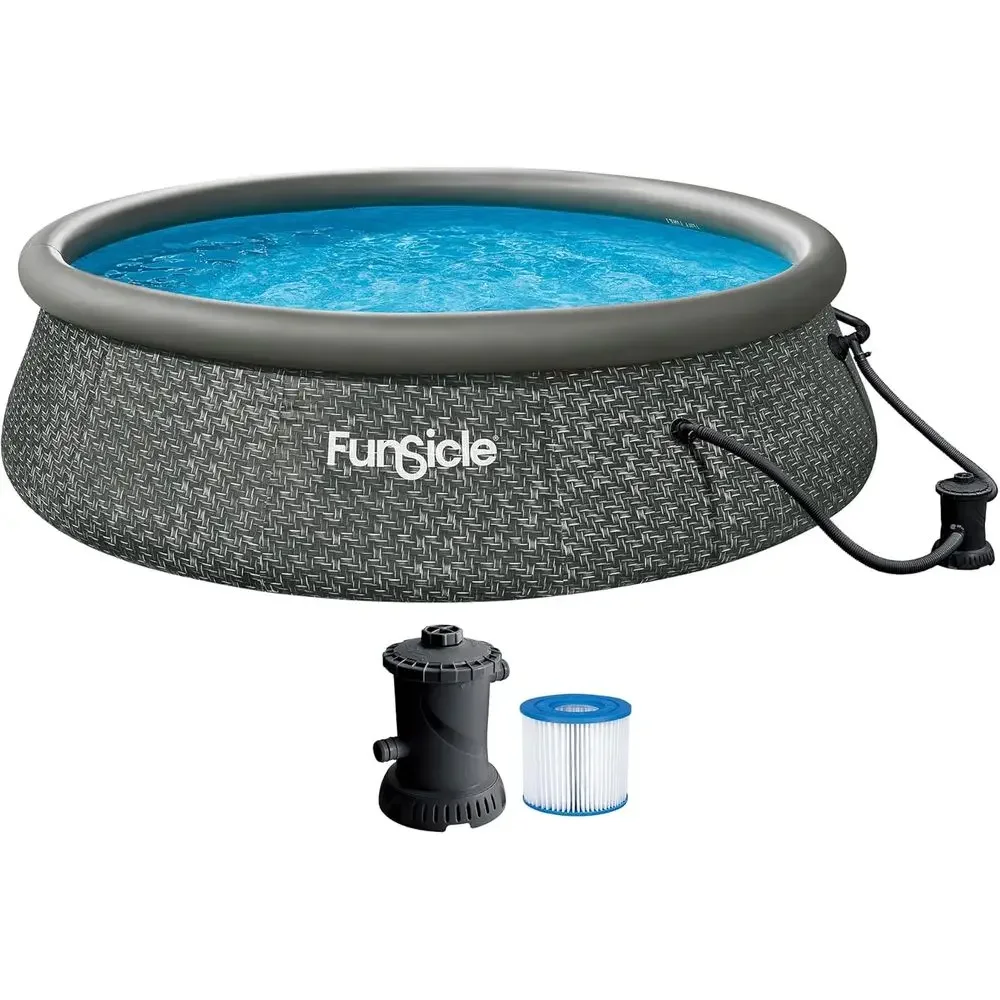 12' x 36 Round Above Ground Pool with 800 GPH Filter Pump, Type D Cartridge, and Repair Patch, Herringbone Pattern