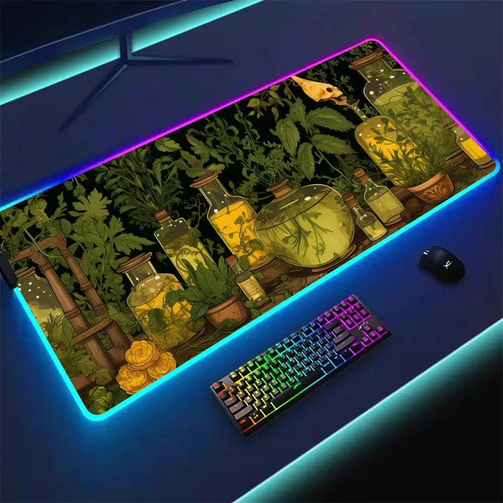 

RGB Mouse pad Witch's Herbal Laboratory gaming mat rubber anti-slip Desk Mat LED glow Gaming keypad mousepad pc accessories