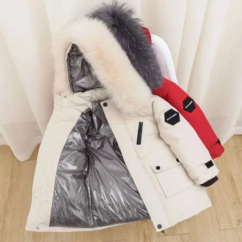 

2023 New Children's Down jacket Medium length Boys style Workwear Warm Down Jacket Children's Baby Winter Clothes Thickened Coat