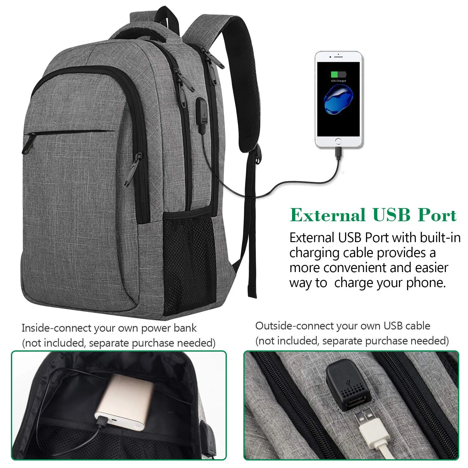

Travel Laptop Backpack For 15.6inch, Business Anti-Theft Slim Durable Laptop Backpack with USB Charging Port, Campus Unisex