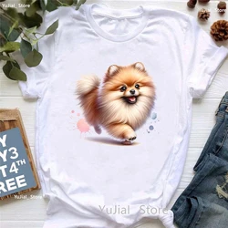 Watercolor Pomeranian Animal Printed T Shirt Girls Harajuku Kawaii Clothes Summer Fashion T-Shirt Women Casual Tshirt Femme