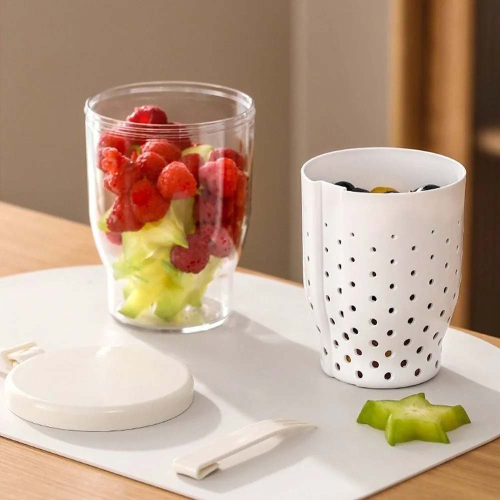 

Double Layer Oatmeal Storage Jars Anti-Slip Sealed Salad Cup Portable With Spoons Lids Food Storage Container