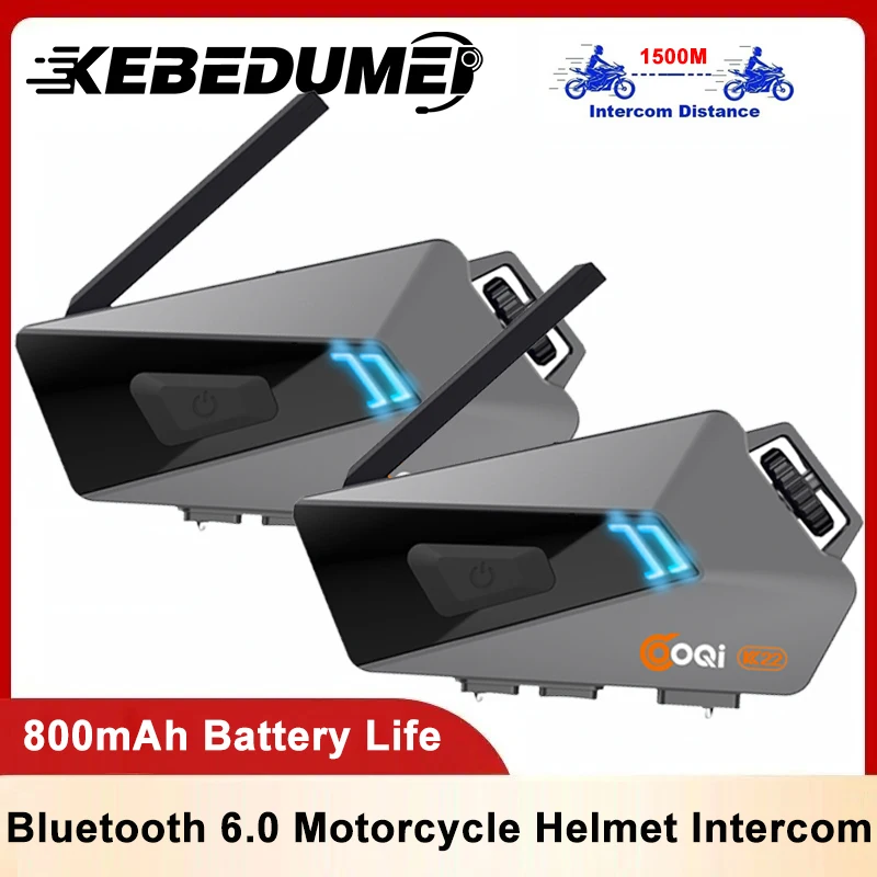 Motorcycle Helmet Intercom Bluetooth 6.0 1500M Long Distance Talk 800mAh Battery Waterproof Helmet Interphone Headset for Rider