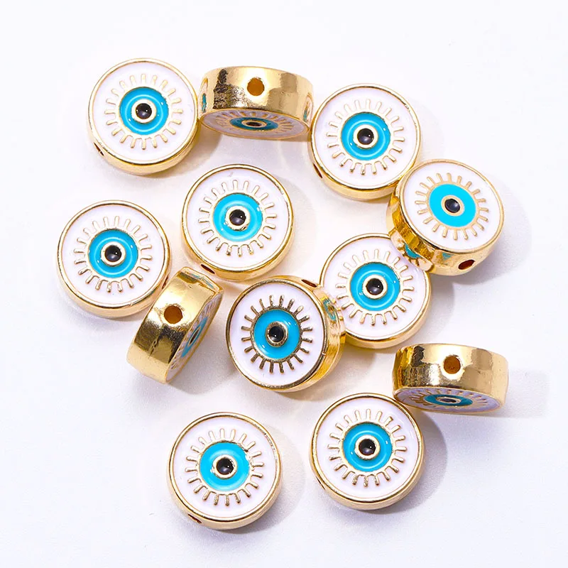 6Pcs/Lots 12*12mm Mixed Alloy Enamel Oil Dripping Round Beads Cut DIY Greek Evil Devil Eye Bracelets Charms For Jewellery Making