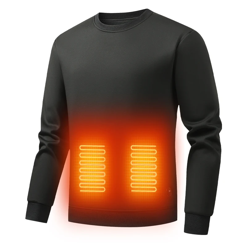 New Men'S Winter Intelligent Heating Round Neck Hoodie Outdoor Sports 7-Zone Heating Warm Casual Top (Excluding Power Bank)