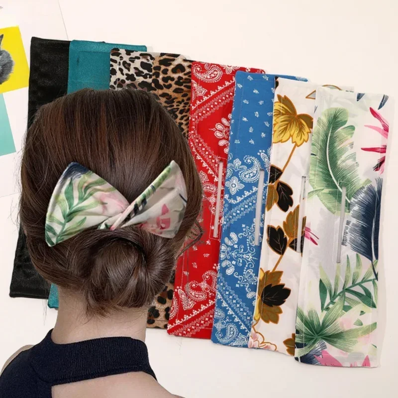 Multicolor Bun Print Headband Hairpin DIY Cloth Hair Circle Bun Maker Ponytail Holder Headband Curler Hair Accessories for Women