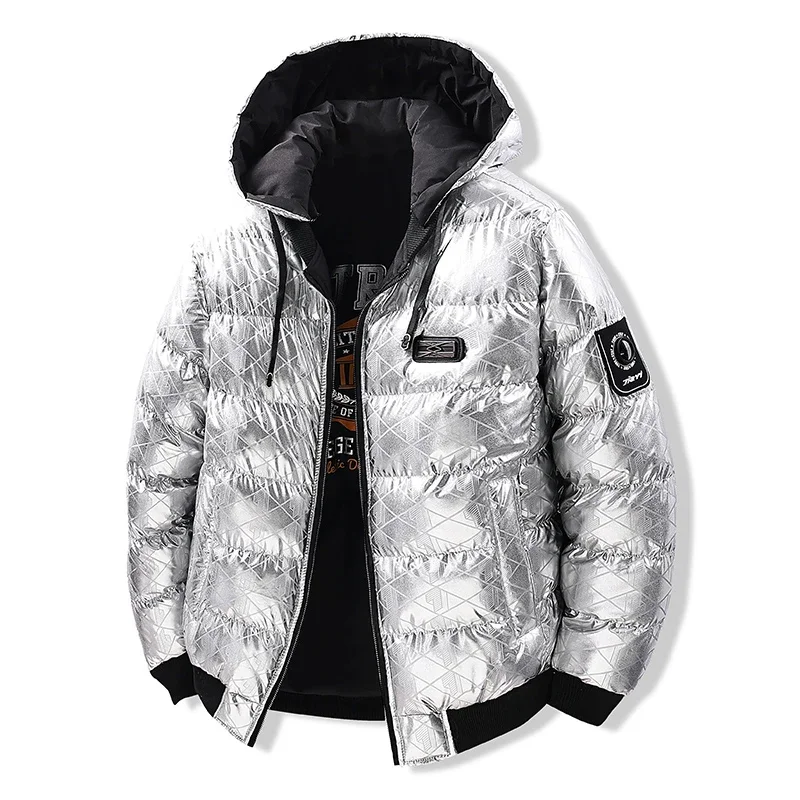 New Men's Thick Cotton Padded Clothes Autumn Winter Can Be Worn on Both Sides Printed Warm Jackets Hooded Down Clothing