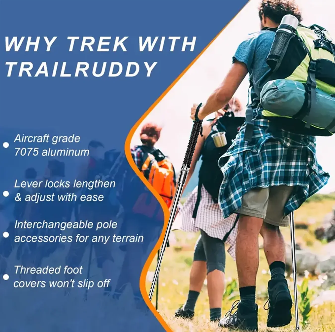 عمود الرحلات متعدد الوظائف، خفيف الوزن للغاية وقابل للتعديل - مساعد المشي لمسافات طويلة قابل للطي متعدد الأغراض (3 مقاسات) قابل للطي