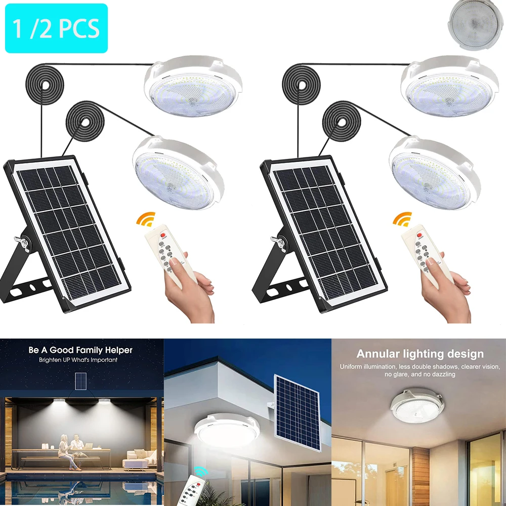 

1/2Pcs LED Solar Ceiling Light Waterproof Solar Lamp With Remote Control, Indoor Home Top Ceiling Lights Outdoor Garden Lighting