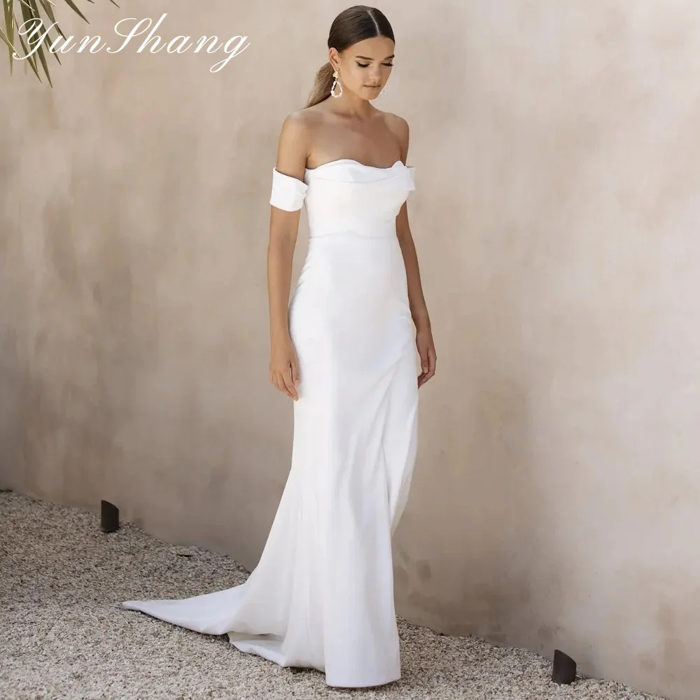 Yunshang Elegant Mermaid Wedding Dress 2024 Off The Shoulder Strapless Pleat Open Back Bridal Gown Sweep Train Vestidos De Novia