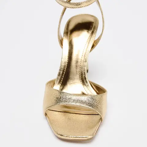 गोल्ड पेटेंट लेदर एंकल बकल हाई हील सैंडल महिलाओं के लिए सेक्सी स्क्वायर टो ओपन टो हाई हील्स समर फैशन पार्टी ऑफिस शूज़ 8 best sales सोने की ऊँची एड़ी - №5