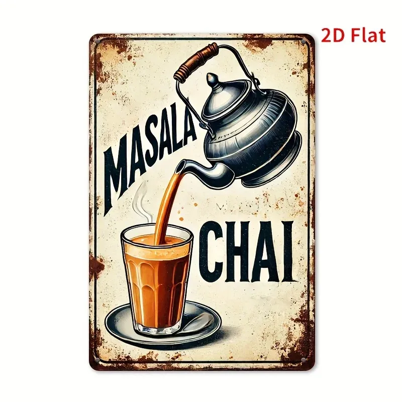Vintage Masala Tea Tin Metal Signs Home Décor 8x12 Rustic Wall Art with Teapot