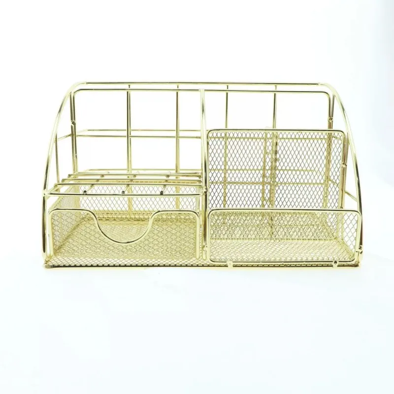 Sleek Nordic Metal Desktop Organizer - Multifunctional Storage for Office Supplies, Stationery, Cosmetics, Efficient Space-Savin