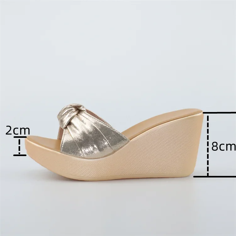 Small Size 32-43 Open Head Wedges Slippers Women Wedding Shoes Summer 2024 Gold High Heels Slides Ladies Beach Slippers