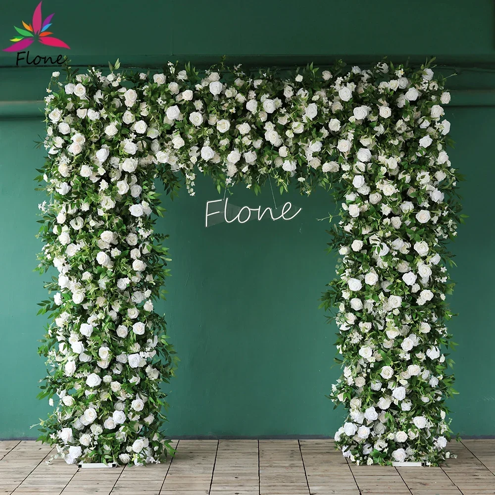 Wedding Mariage Fleur Artificielle Both Side Decoration Arche High Quality Customized Green White Floral Arrangement L4.4x2.6ft