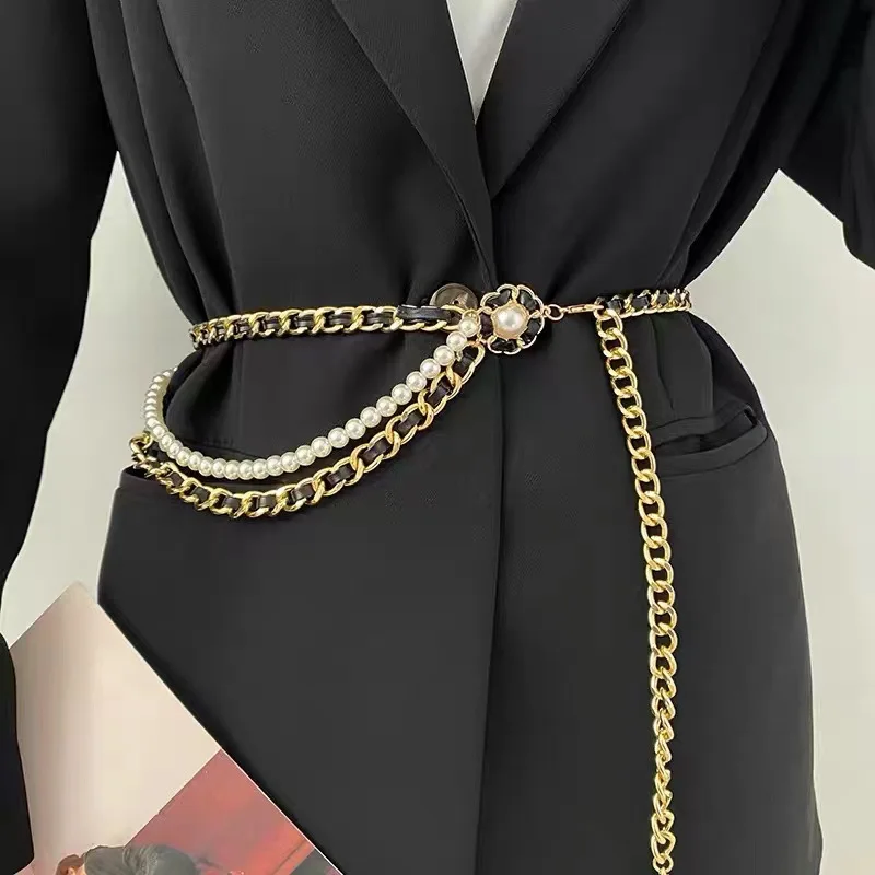 Gold Multi-layered Metal Women\'s Waist Chain Korean Fashion Exclusive Y2k High Street Banquet Belt For Femme Apparel Accessories