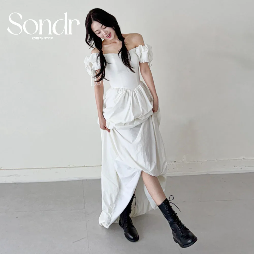 

Sondr New Korean Wedding Dresses Lovely Off the Shoulder Taffeta Bridal Party Dresses Customized A Line Photo Shoot Gown