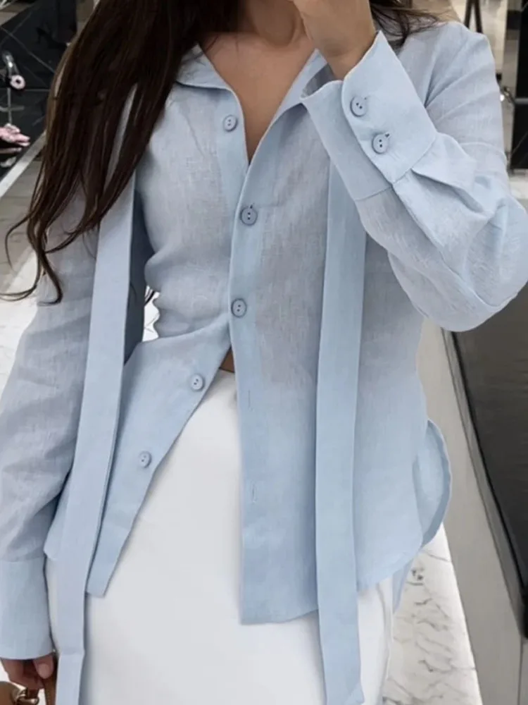 

New Ribbon Cardigan Top Casual Cotton Slim Fit Shirt for Women