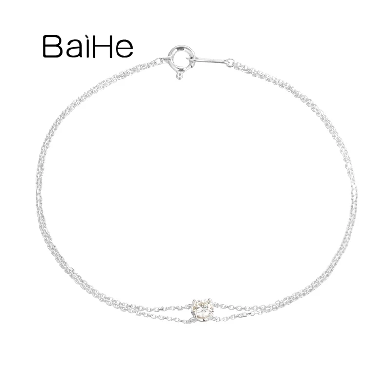 BAIHE Solid 18K White Gold 0.15CT/0.20CT/0.25CT/0.30CT/0.35CT/0.40CT/0.50CT H/SI Natural Diamond Bracelet Women MEN Fine Jewelry