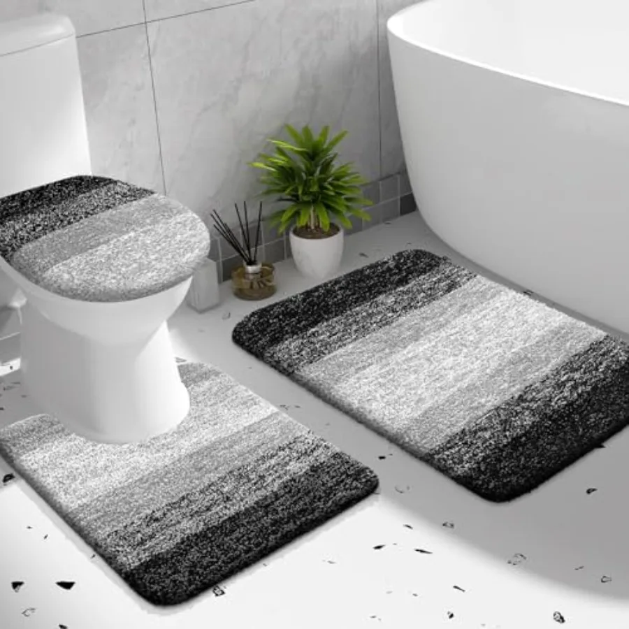 

Baroom Rugs Sets 3 piece Soft Mifiber Absorbent Ba Mat U-Shed Contour Toilet Mat and Toilet Lid Cover Dry hine Washable Toilet