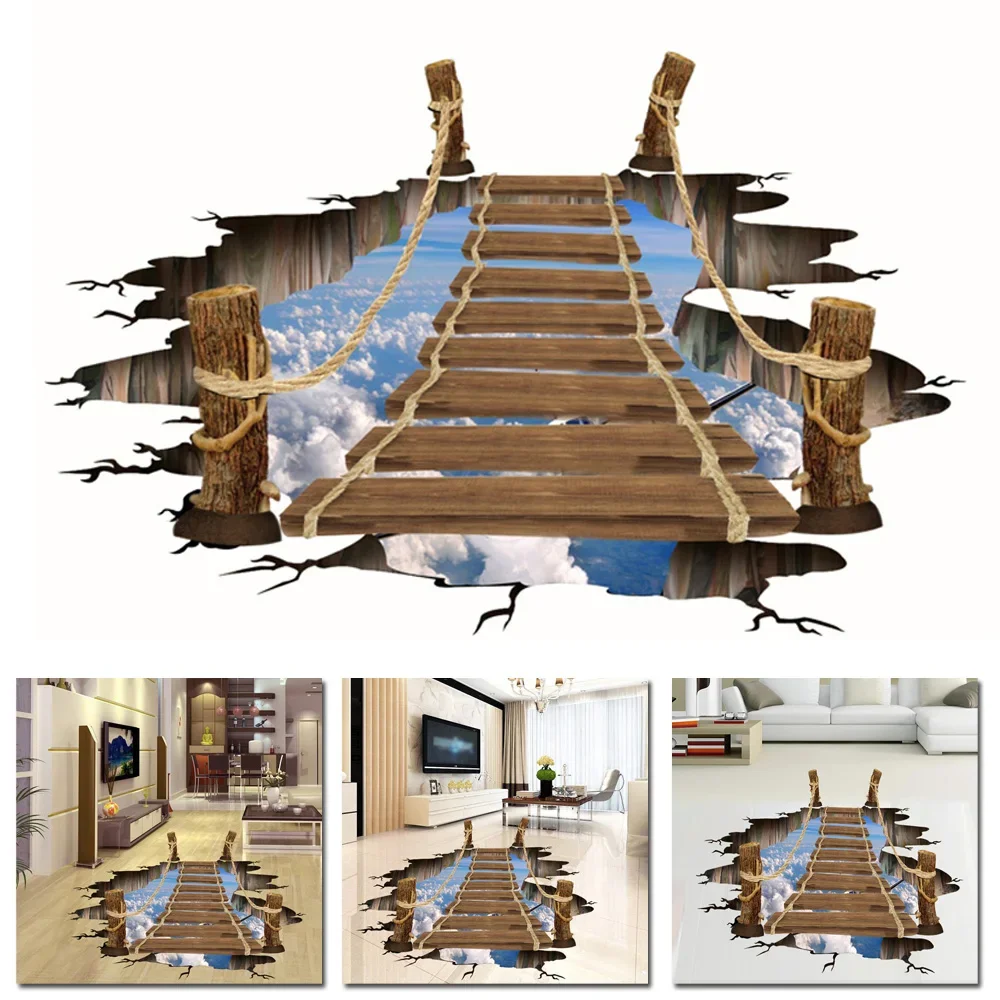 Wood Vinyl PVC Removable White Cloud Bridge Floor Wall Sticker Decal Non-slip Home Decoration Waterproof 80*100cm