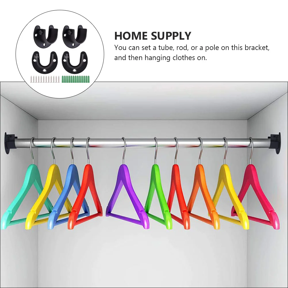 

Pole Stainless Steel Shower Curtain Rod Base Flange Wardrobe Black Closet Socket
