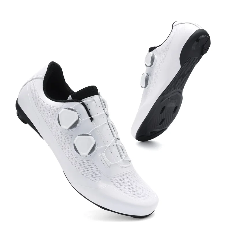 Speed Cycling Sneaker Heren Road Fietsschoenen Cleat Schoenen Spd Schoenen Fietsen Platte pedaalschoenen Heren Fiets Outdoor Schoeisel Wit