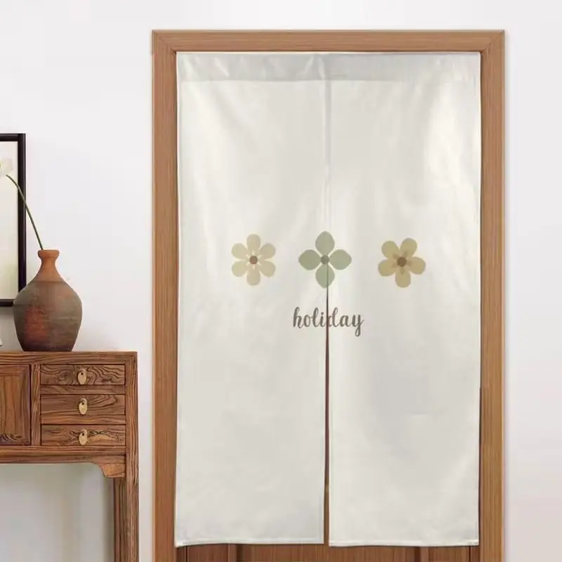VIKAMA Minimalist Floral Noren Door Curtain Boho Small Flower Half Doorway Curtain for Kitchen Bedroom Living Room Decor