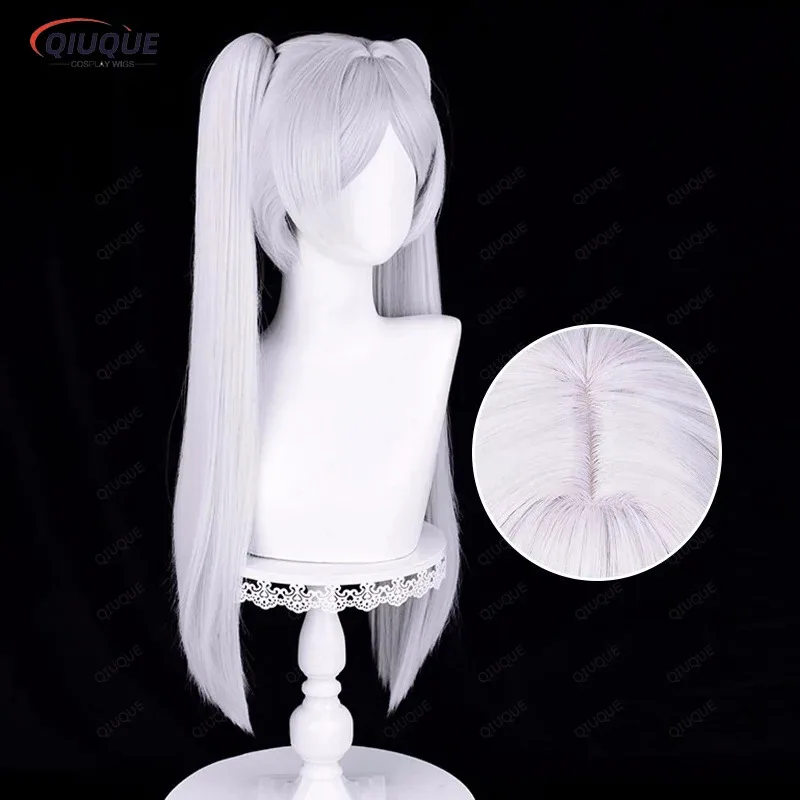 2025 yiyi Anime At The Funeral Frieren Cosplay Wig Rambut Sintetis Tahan Panas Model Kuncir Kuda Panjang Warna Putih Perak + Wig