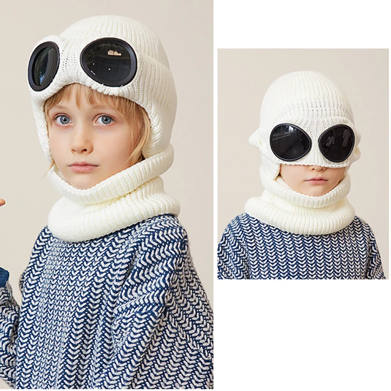 2pcs set winter hat snood for children girls boys beanies hat with ear flaps fleece-lined plush lining thickened short scarf