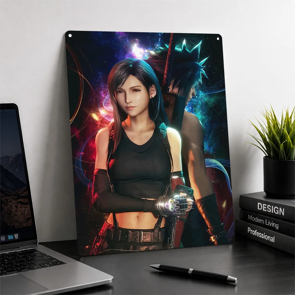 Tifa and Cloud Final Fantasy VII Poster Gaming Wall Art Customized Retro Metal Sign for Bedroom Man Cave Home Decor Gamer Gift