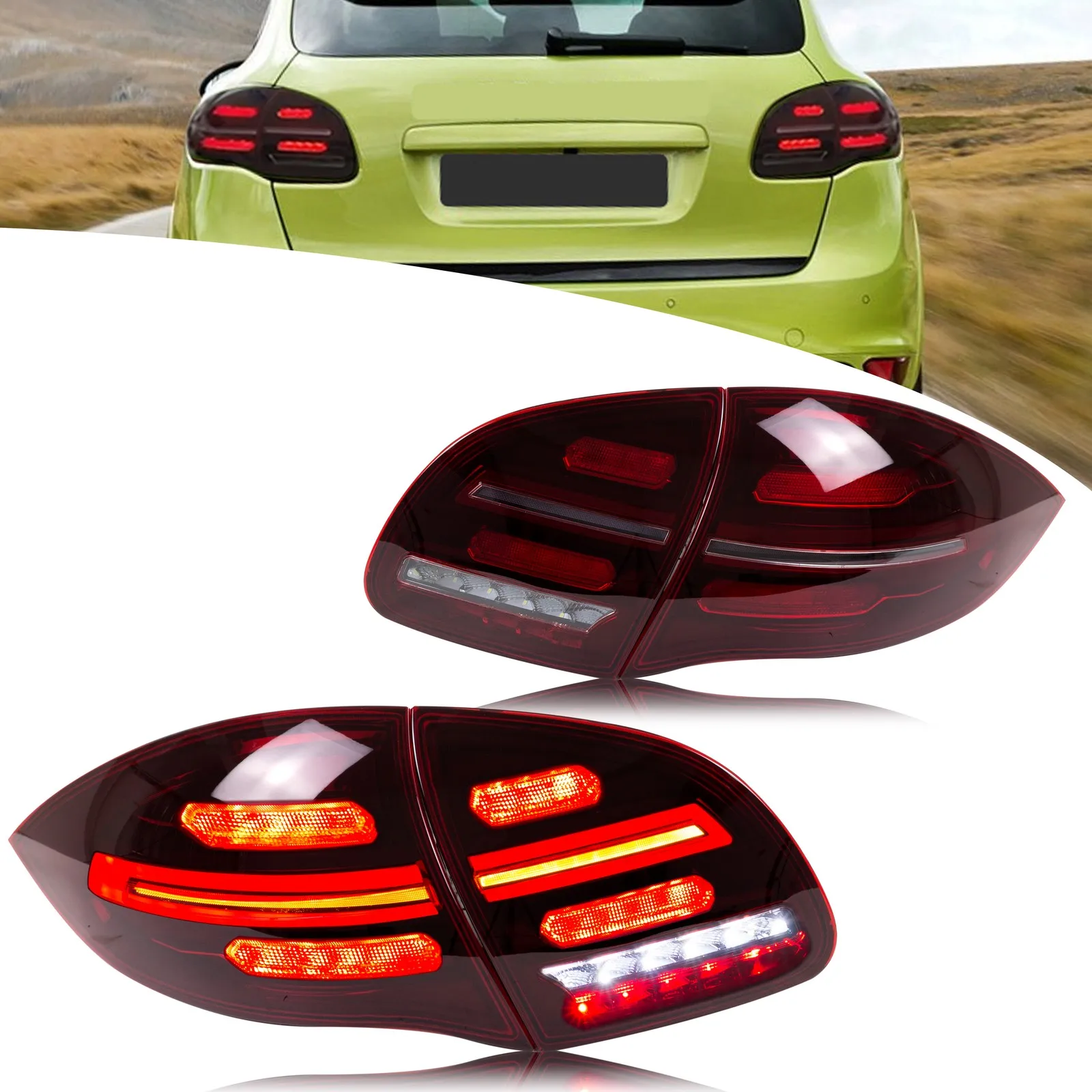 

Светодиодные задние фонари для Porsche Cayenne 958 92A 2011-2014, последовательный указатель поворота, красные задние фонари в сборе