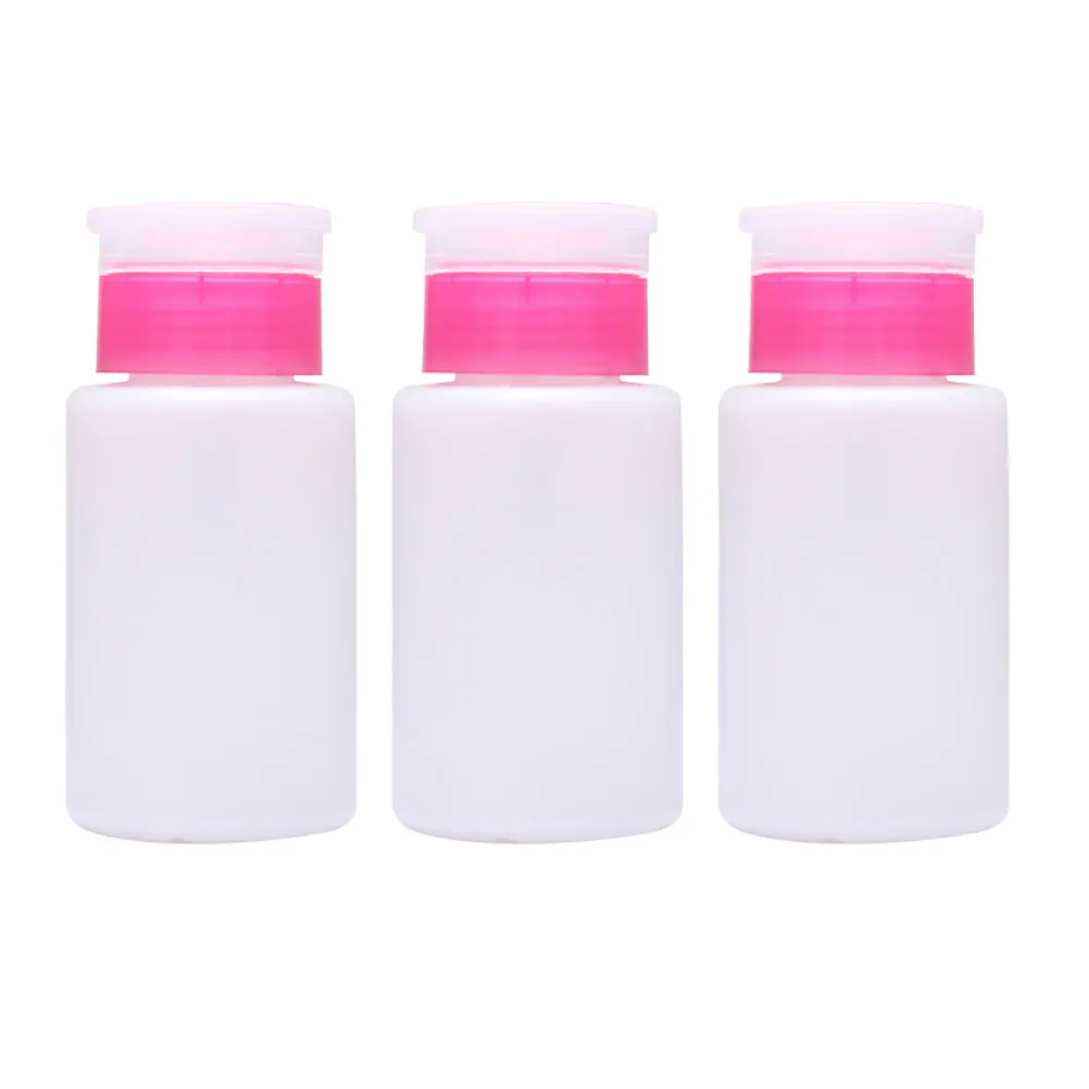 

3Pcs 150ml Lockable Nail Polish Remover Bottle Plastic Liquid Press Pumping Bottle Container(White Pink)