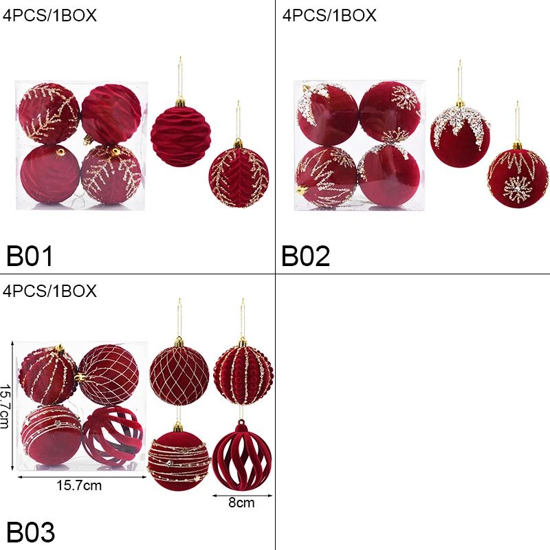 4Pcs/Box 8cm Red Christmas Ball Hanging Pendants Large Christmas Tree Decorations Home Decor Xmas Party Navidad New Year 2025