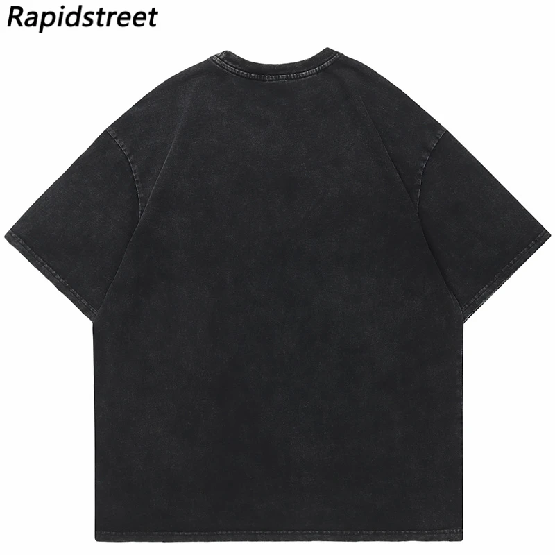 Vintage Punk Men Oversize TShirt Streetwear HipHop Abstract Graphic Print Distressed T Shirt Harajuku Gothic Loose Tee Tops