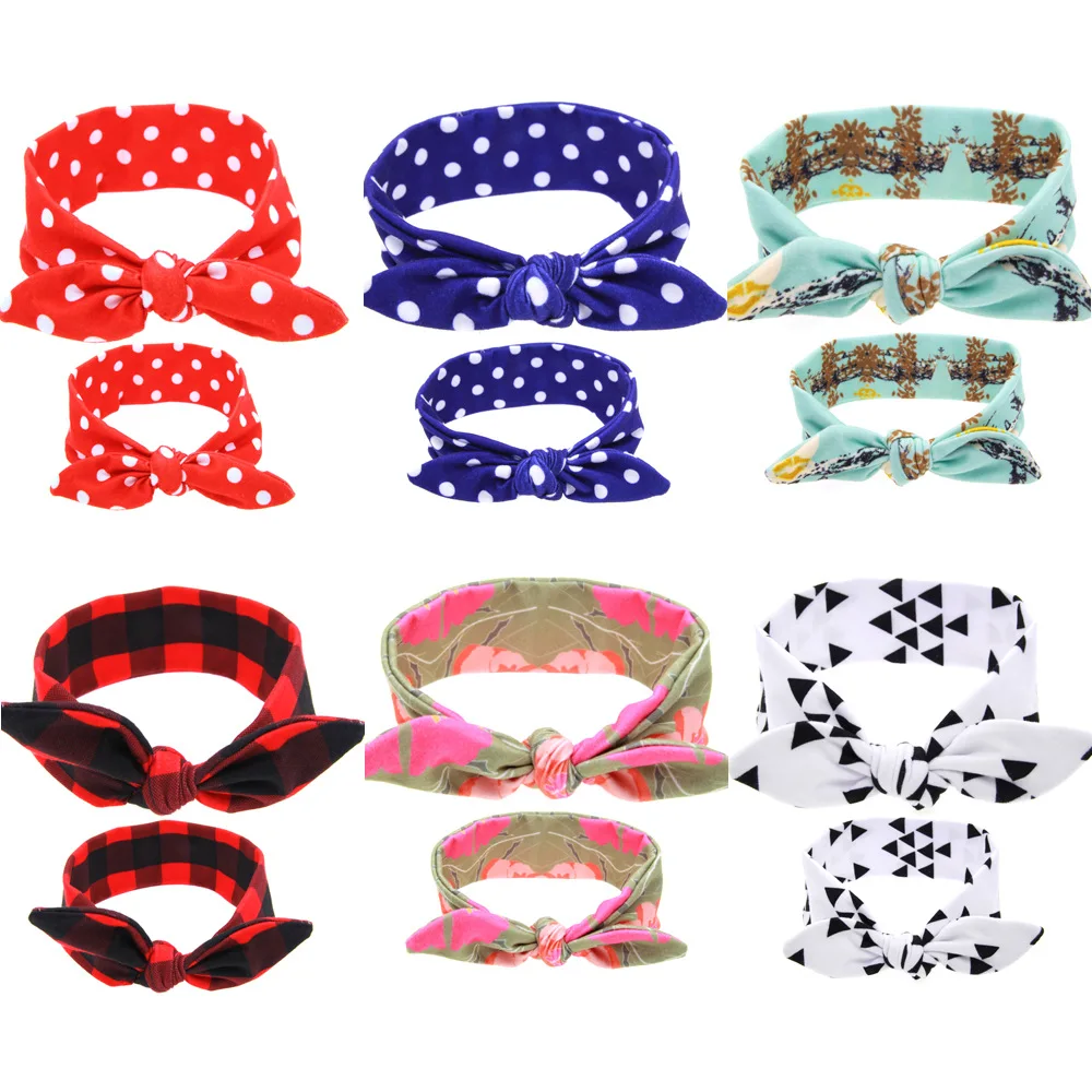 Printed mother And Child Headband Set red And Black Checked Baby Boys Girls Headband Rabbit Ears Two-Piece Set