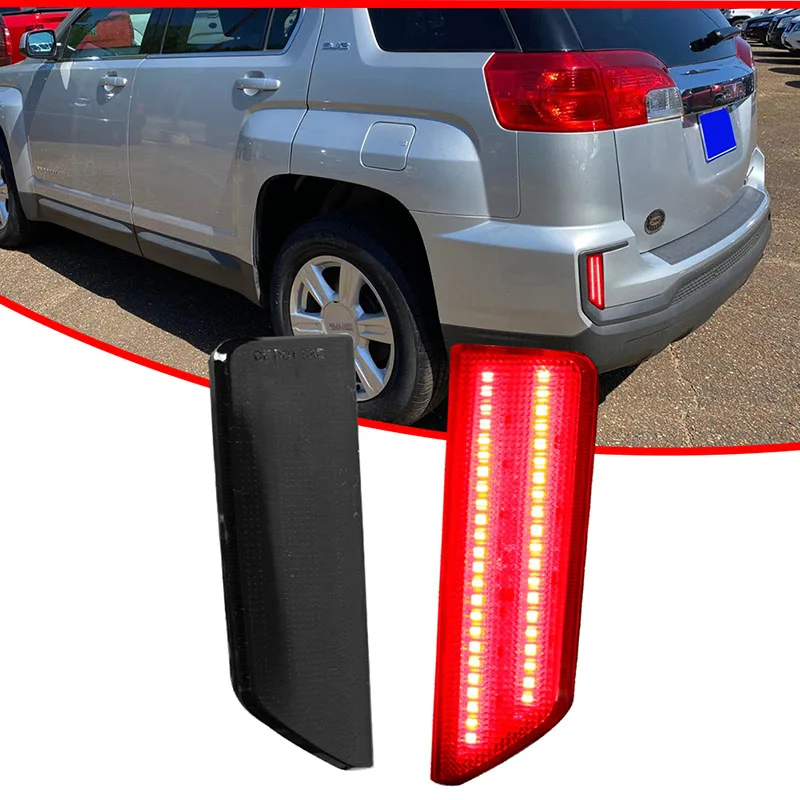Smoked / Red Lens Red LED Rear Bumper Reflector Lights For 2016 2017 GMC Terrain Tail Brake Lights Rear Fog Lights
