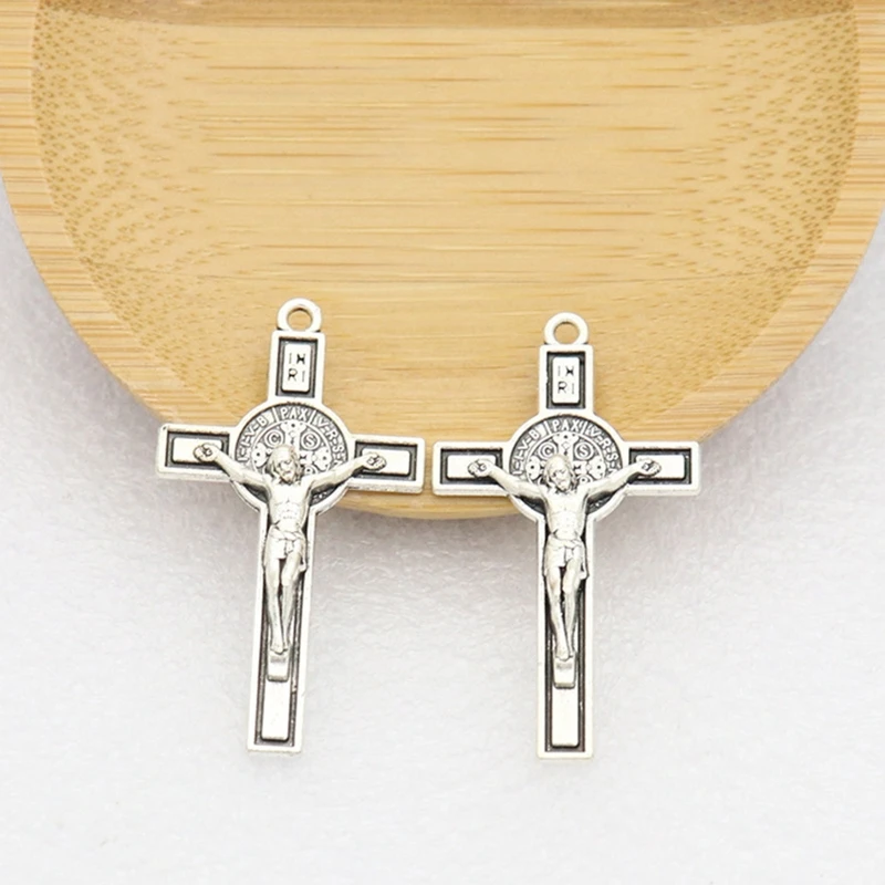Metal Christian for Cross Jesus Pendant Catholic Charm Religious Ornament for DIY Rosary Necklace Car Keychain Decoratio B03E - Image 5