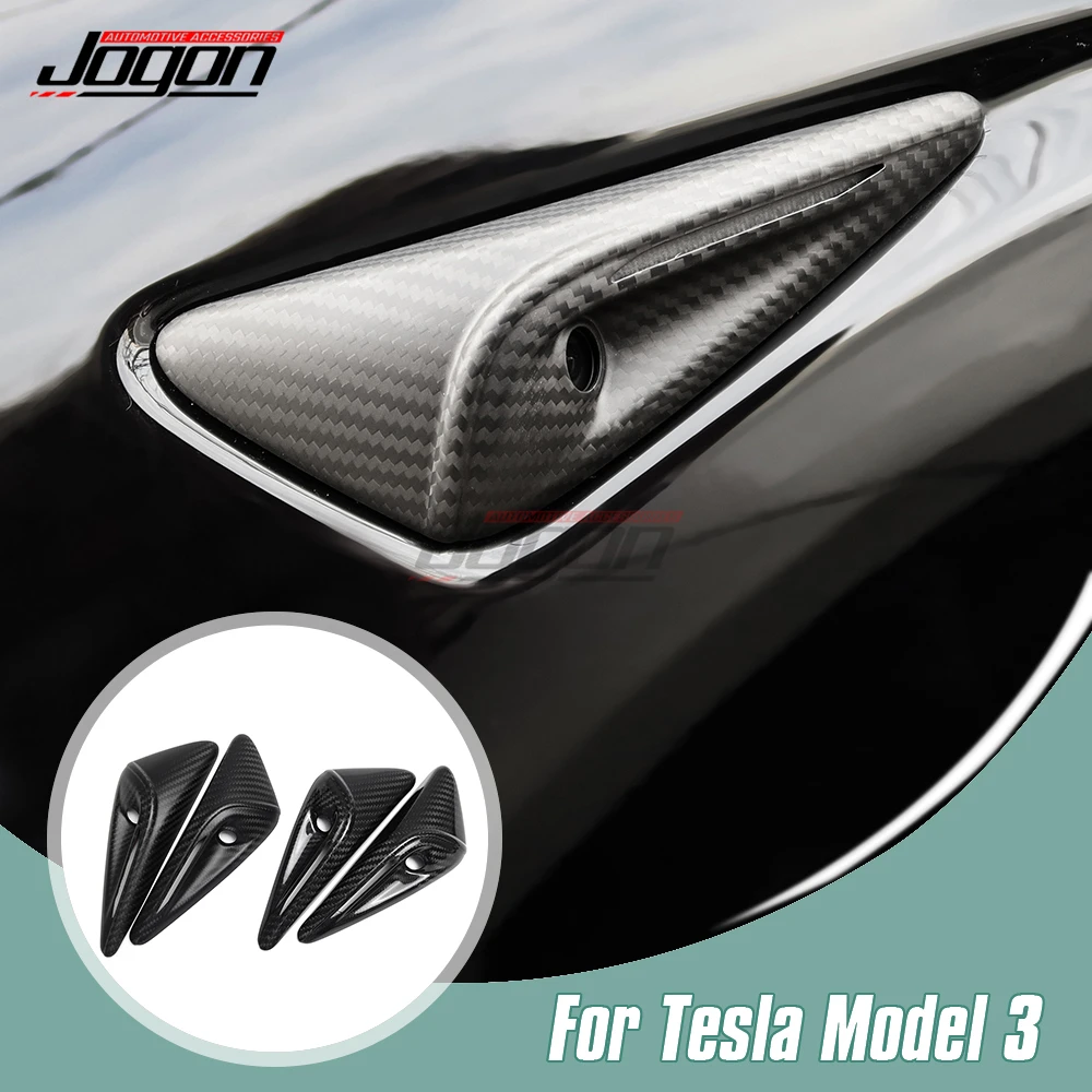 

2PCS Carbon Fiber Exterior Side Fender Stickers Cover Trim Car Side Camera Protection Accessories For Tesla Model 3 2023 2024