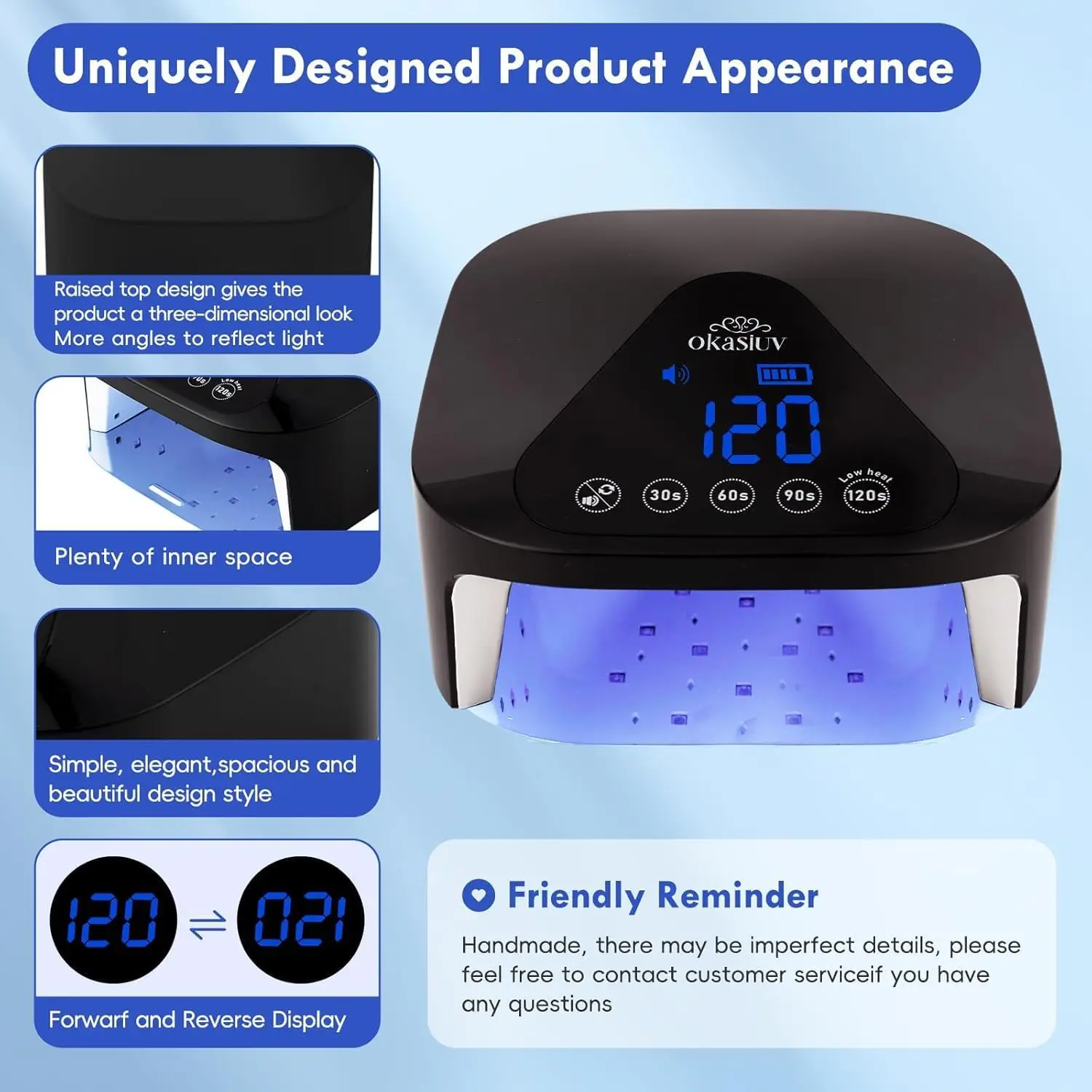 مصباح أظافر LED بالأشعة فوق البنفسجية مع قفازات للأشعة فوق البنفسجية، قاعدة مرآة مغناطيسية، مجفف جل لاسلكي، 4 مؤقتات، تحكم باللمس، مستشعر تلقائي للصالون والمنزل