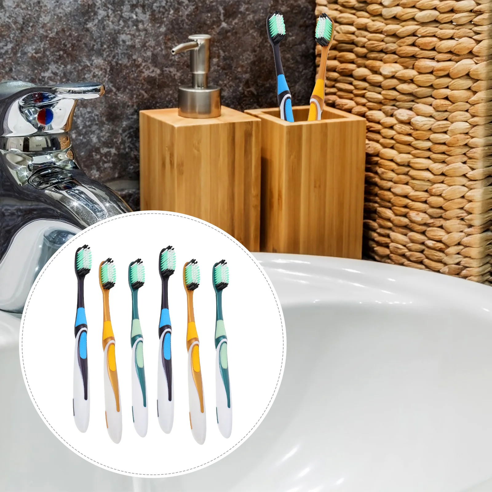 

6Pcs Durable Hard Bristles Toothbrushes Long Head Teeth Cleaner Oral Care Supplies for Adults Tooth Handheld Toothbrushes