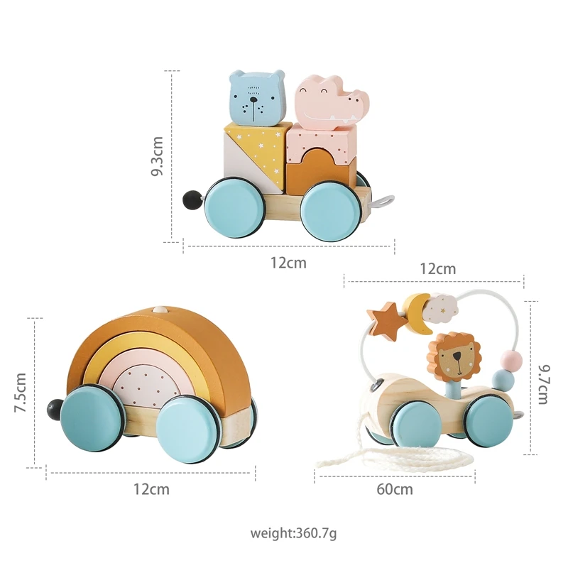 Brinquedos Montessori De Madeira Para O Bebê, Bloco De Animais, Trem Bloco De Construção, Empilhamento De Brinquedo, Empurrar E Puxar, Equilíbrio Manualmente Carrinho, Presentes