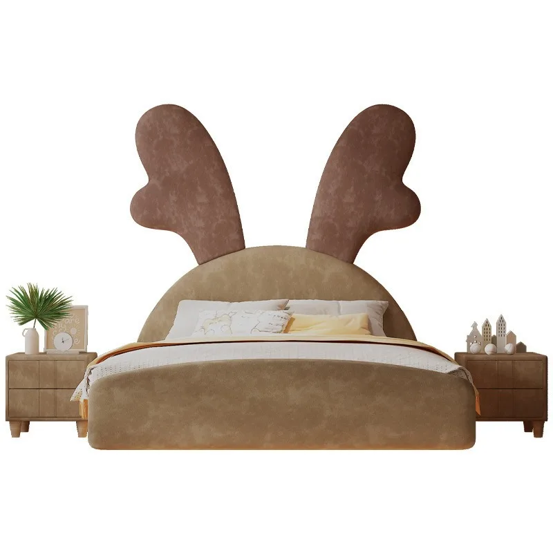 

Children's bed boys and girls suspended bed modern simple rice solid wood single bed deer warm milk single bed leather bed