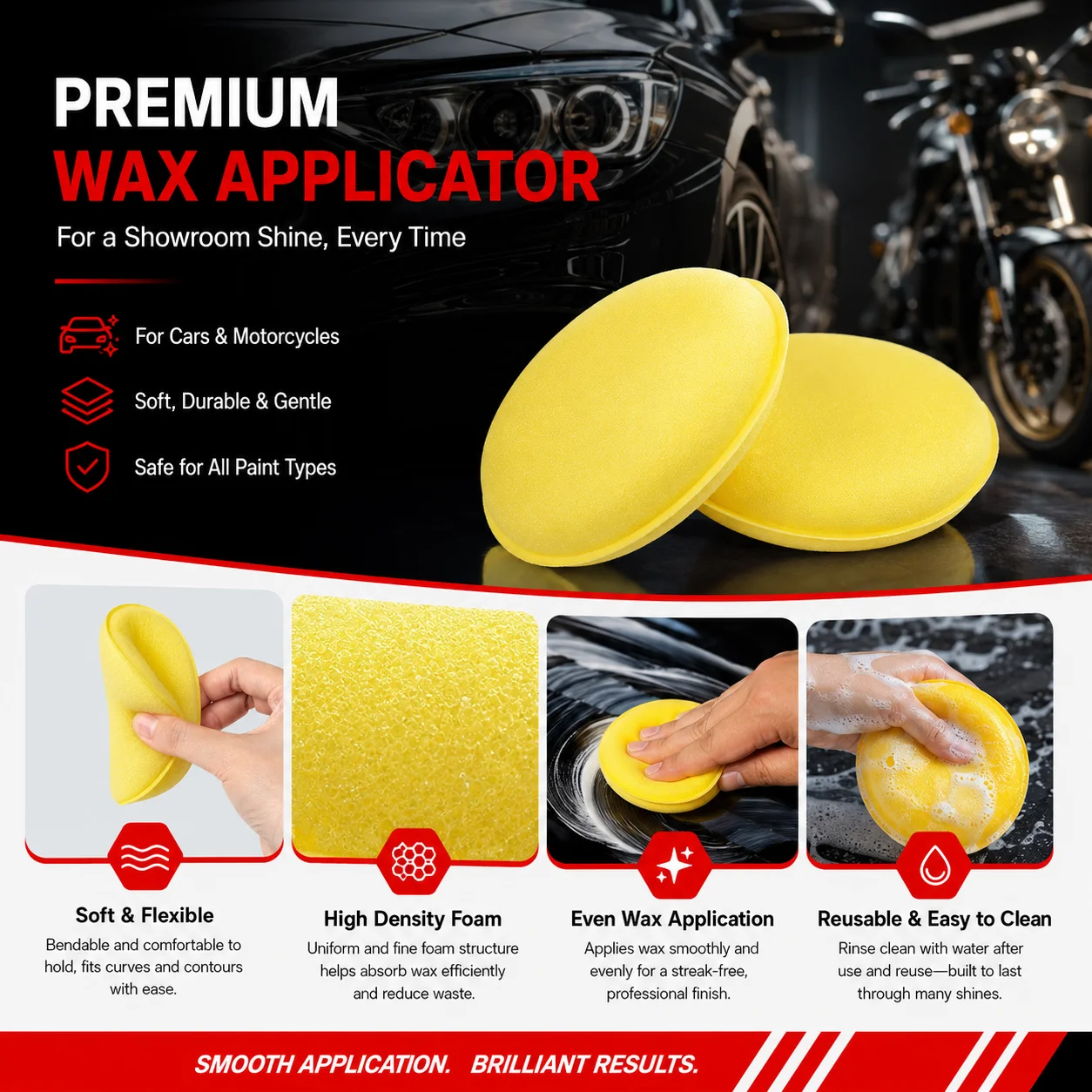 PINMOAP 3/5/12/24P Car Bike Motorcycle Cleaning Sponge Reusable Wax Applicator Pad Scratch Free Soft Foam Detailer For Auto Wash