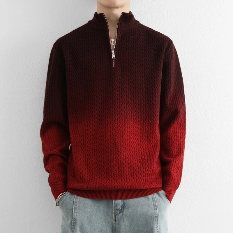 

Мужской вязаный свитер на молнии с воротником-стойкой, разноцветный, повседневный, теплый, осенне-зимний, для ношения под одеждой, модный, для отдыха