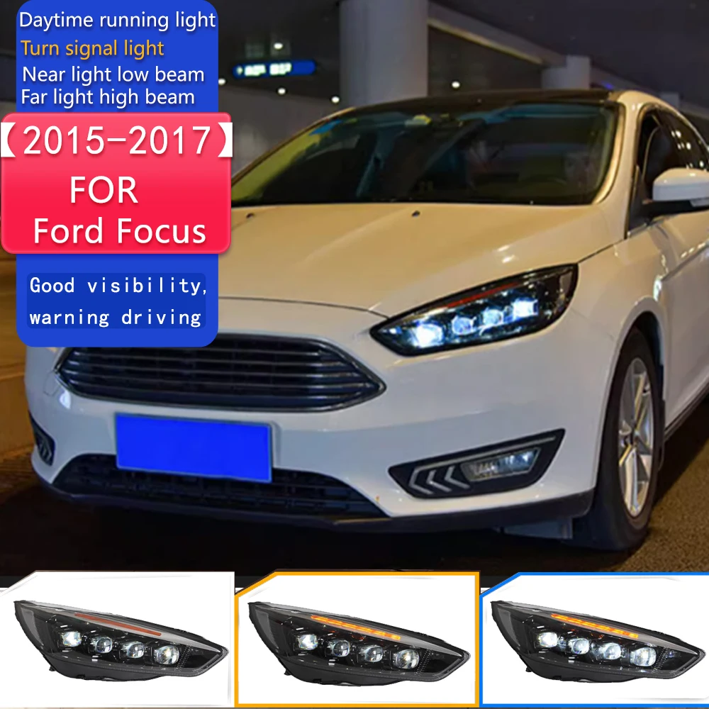 

Стайлинг автомобиля для фар Ford Focus 2015-2017, новые светодиодные фары Focus, динамический сигнал Led Drl Hid, автоаксессуары