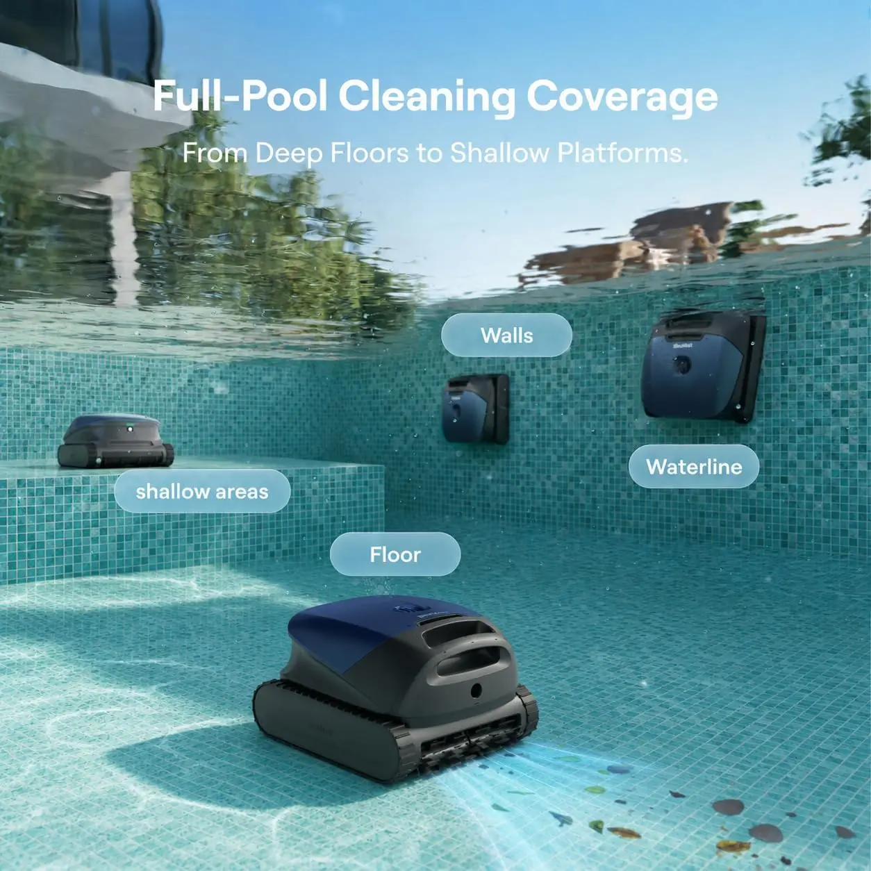 Beatbot Sora 10 Cordless Pool Vacuum Robot for Inground & Above Ground Pools, 6800 GPH Suction, Floor/Wall/Waterline view 4
