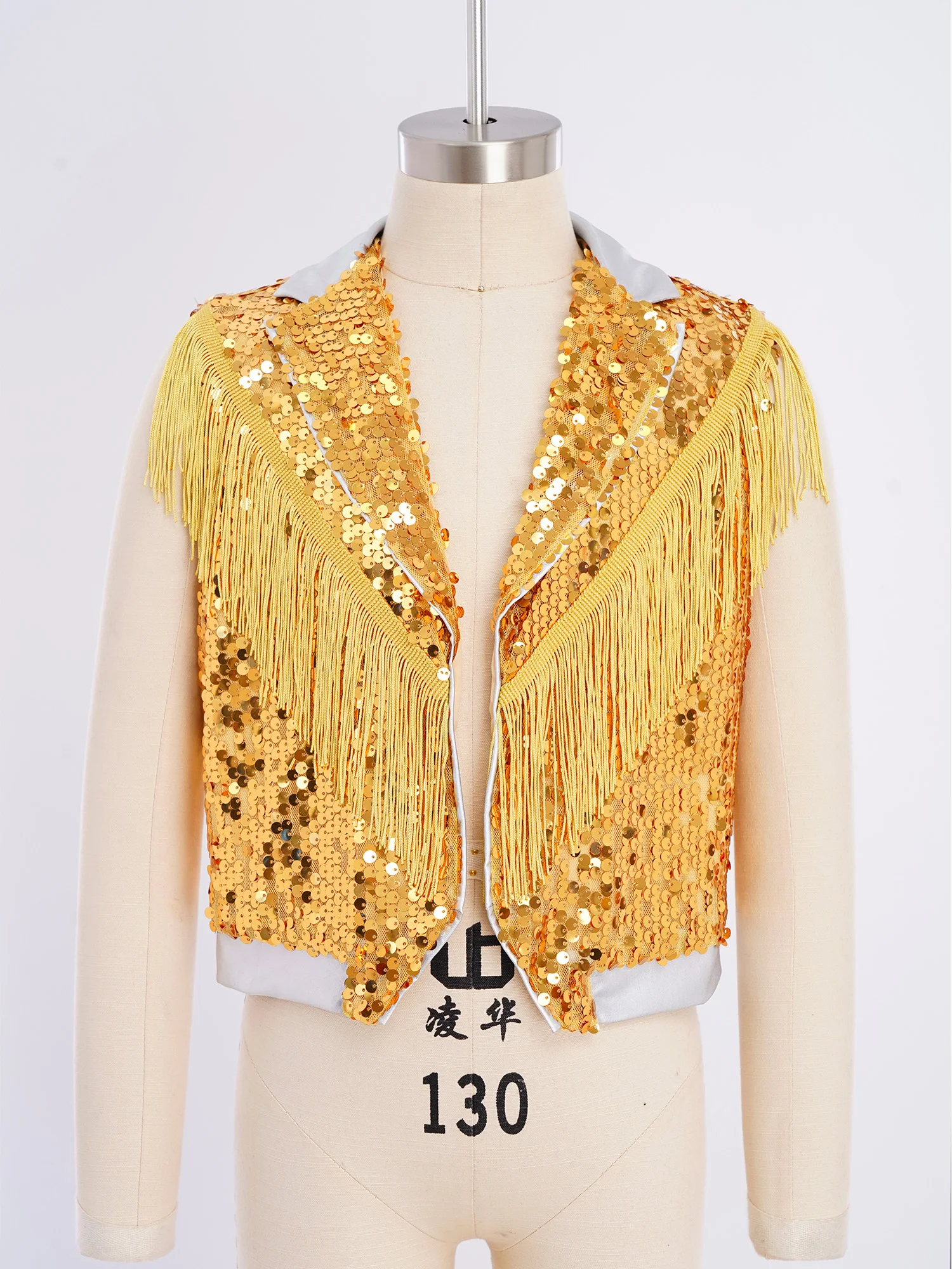 Kids Boys Girls Jazz Dance Party Stage Performance Costume Tassel Sparkling Sequin Vest Contrast Color Sleeveless Tops Waistcoat